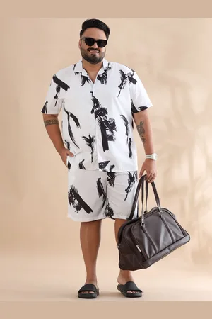 Bushirt Plus Size Abstract Printed Cuban Collar Short Sleeves Shirt With Shorts