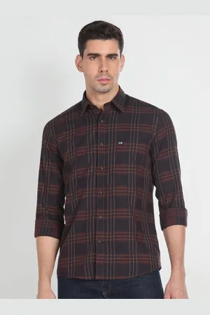 Arrow Slim Fit Tartan Checked Spread Collar Chest Pocket Twill Pure Cotton Shirt