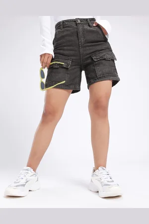 DressBerry Women Urban Vibe High-Rise Denim Cargo Shorts