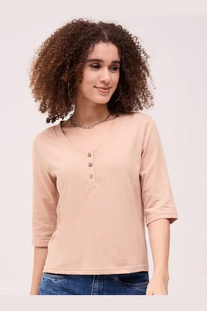 Mayra Women Solid V-Neck Cotton T-shirt