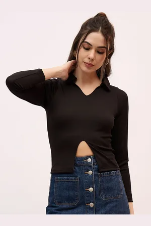 Mayra Women V Neck Long Sleeves Fitted Crop Top