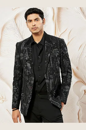 Vastramay Slim-Fit Embroidered Sequinned Notched Lapel Single Breasted Blazer