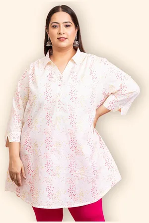 John Pride Women Floral Printed Shirt Collar Pure Cotton A-Line Kurti
