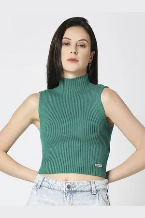 LOVEGEN Women High Neck Fitted Crop Top