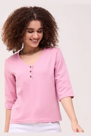 Mayra Women Solid V-Neck Cotton T-shirt