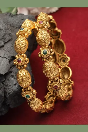 PANASH Set Of 2 24 CT Gold-Plated Handcrafted Antique Bangles