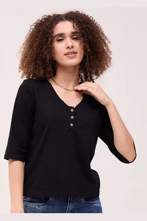 Mayra Women Solid V-Neck Cotton T-shirt