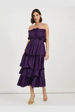Styli Accordian Pleated Strapless Layered Bandeau Midi Dress