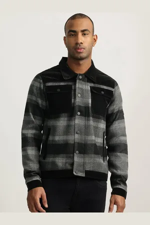 ICONIC Men Checked Spread Collar Relaxed Fit Shacket