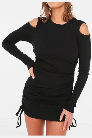 JC Mode Women Cold-Shoulder Round Neck Long Sleeves Bodycon Mini Dress