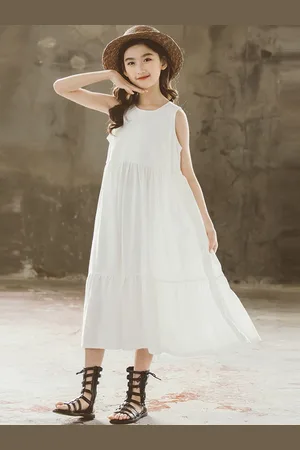 LULU & SKY Girls Pure Cotton Tiered A-Line Midi Dress