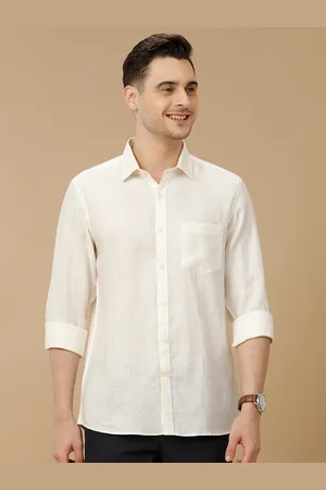 Linen Club Men Contemporary Slim Fit Spread Collar Pure Linen Casual Shirt