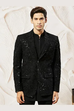 Vastramay Slim-Fit Embroidered Sequinned Georgette Single Breasted Blazer