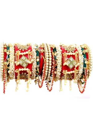 Align Set Of 2 Gold-Plated Stones-Studded & Beaded Bangles