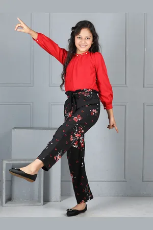 Cutiekins Girls Round Neck Top with Trousers Clothing Set