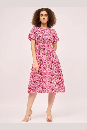 Mayra Women Floral Printed Cotton Fit & Flare Midi Dress
