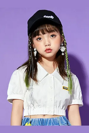 LULU & SKY Girls Printed Shirt Style Crop Top