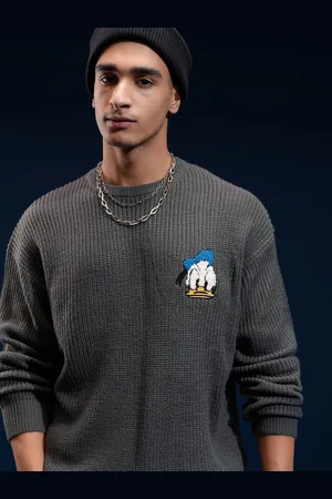 Highlander Disney Donald Duck Men Cable Knit Printed Pullover