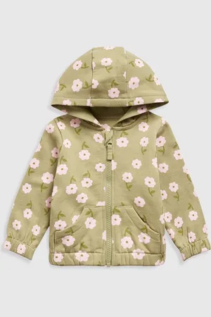Mothercare Girls Antimicrobial Floral Printed Hood Cotton Front-Open Sweatshirt