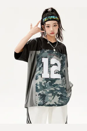 LULU & SKY Unisex Kids Camouflage Printed V-Neck Cotton Oversized T-shirt