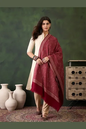 Sangria Floral Woven Design Fringed Winter Pashmina Shawl