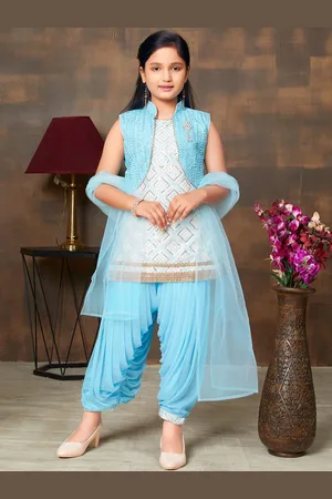 Sangria Girls Sequin Embroidered Kurti Patiala & Dupatta With Jacket