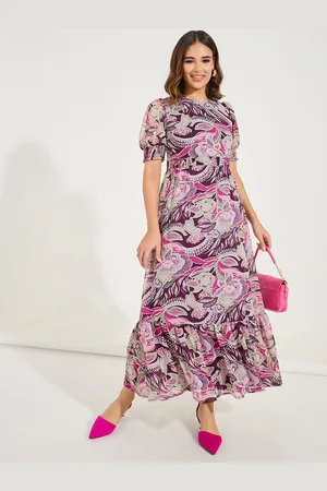 Styli Ethnic Motifs Print Puff Sleeve A-Line Maxi Dress
