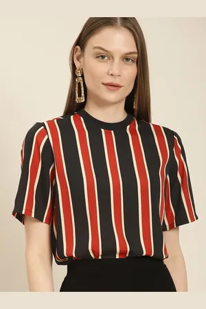 Invictus Women Black & Rust Brown Striped Top