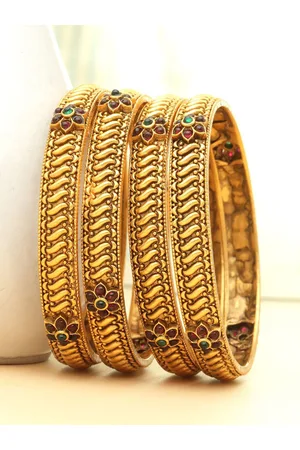 PANASH Set Of 2 24 CT Gold-Plated Handcrafted Antique Bangles
