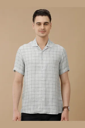 Linen Club Men Contemporary Slim Fit Checked Opaque Linen Casual Shirt
