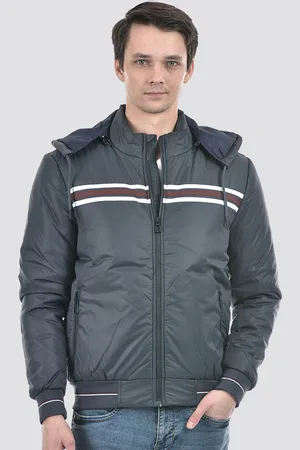 NUMERO UNO Mock Collar Striped Lightweight Bomber Jacket With Detachable Hood