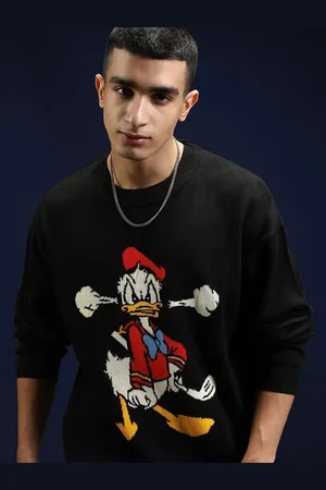Highlander Disney Men Donald Duck Round Neck Self Design Sweater
