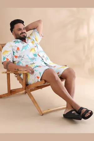Bushirt Plus Size Tropical Printed Cuban Collar Short Sleeves Shirt With Shorts