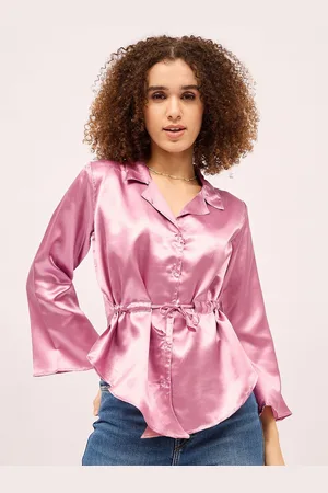 Mayra Women Satin Flared Sleeve Lapel Collar Shirt Style Top