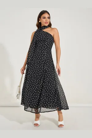 Styli Polka Dot Print Halter Neck A-Line Maxi Dress