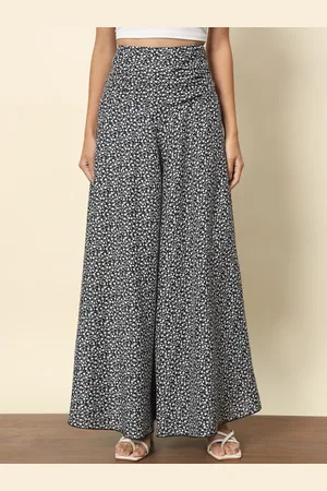 BAESD Women Floral Printed Flared High-Rise Wide Leg Trousers