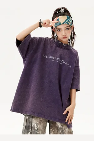 LULU & SKY Girls Typography Printed High Neck Organic Cotton Oversized T-shirt