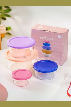 Nestasia 4 Pcs Round Nested Transparent Glass Containers 300 ml, 550 ml, 900 ml, 1600 ml