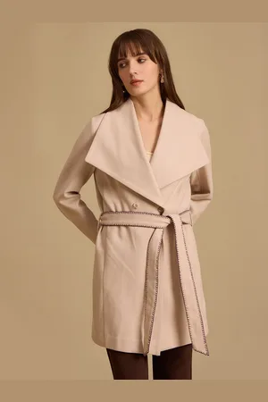 Kazo Women Shawl Collar Neck Double-Breasted Overcoat With Belt