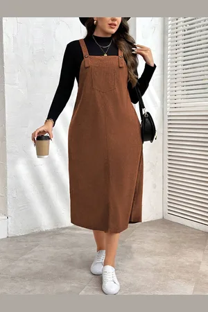 JC Mode Women Shoulder Straps Pinafore Midi Dress