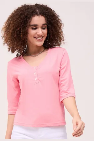 Mayra Women Solid V-Neck Cotton T-shirt