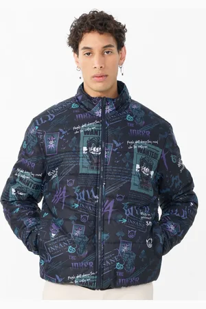 The Souled Store Men Stand Collar Graphic Printed Casual Puffer Jacket
