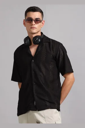 PAUL STREET Men Relaxed Cuban Collar Textured Relaxed Fit Casual Shirt