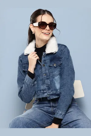 Roadster The Lifestyle Co Fur Collar Cropped Denim Jacket