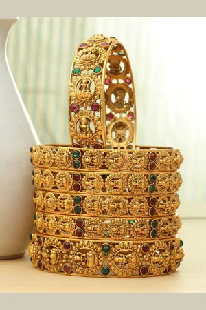 PANASH Set Of 6 24 CT Gold-Plated Handcrafted Antique Bangles