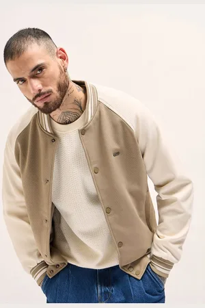 The Bear House Men Stand Collar Colourblocked Casual Bomber Jacket