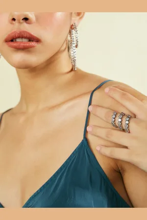 ISHARYA Silver Plated Cubic Zirconia Stone Studded Adjustable Finger Ring