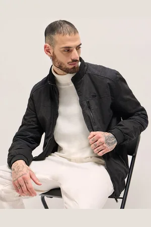 The Bear House Men Mock Collar Solid Casual Bomber Jacket