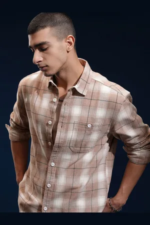 Highlander Men Herringbone Melange Textured Checked Relaxed Overshirt