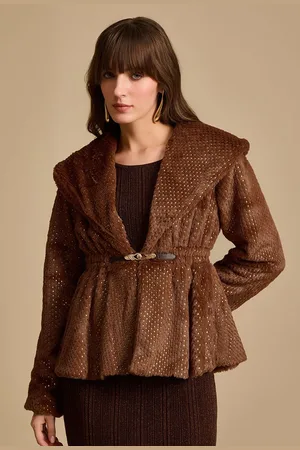 Kazo Women Shawl Collar Self Design Formal Parka Jacket